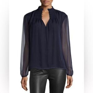 DIANE VON FURSTENBERG ALENI TOP BLOUSE BLUE SHEER SILK